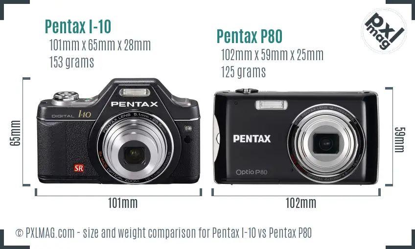 Pentax I-10 vs Pentax P80 size comparison