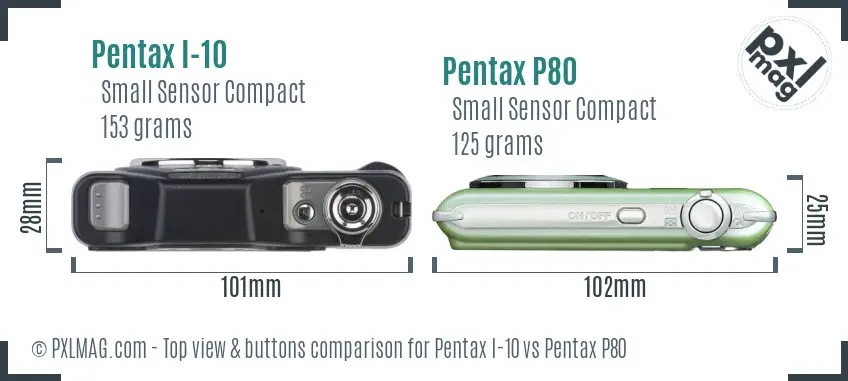 Pentax I-10 vs Pentax P80 top view buttons comparison