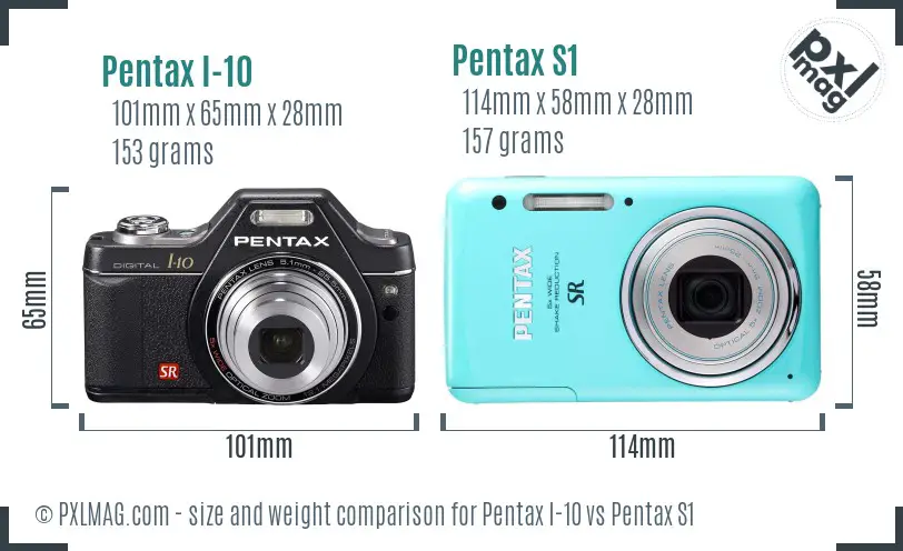 Pentax I-10 vs Pentax S1 size comparison