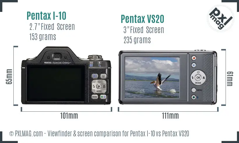 Pentax I-10 vs Pentax VS20 Screen and Viewfinder comparison
