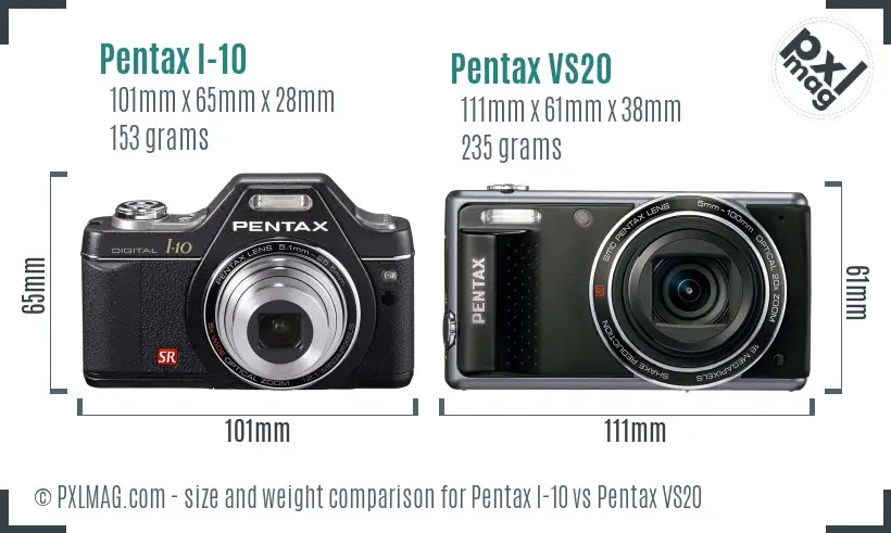 Pentax I-10 vs Pentax VS20 size comparison