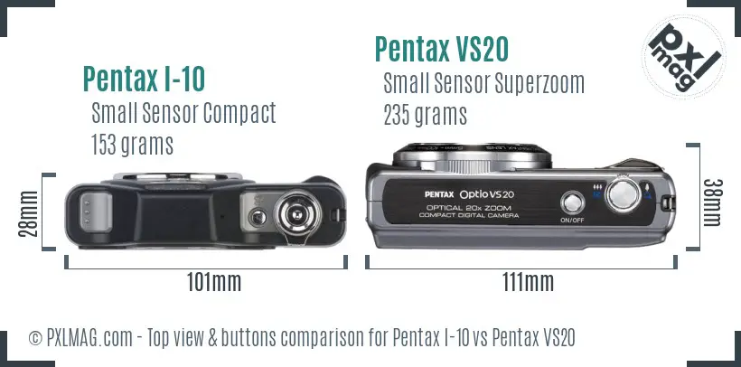 Pentax I-10 vs Pentax VS20 top view buttons comparison