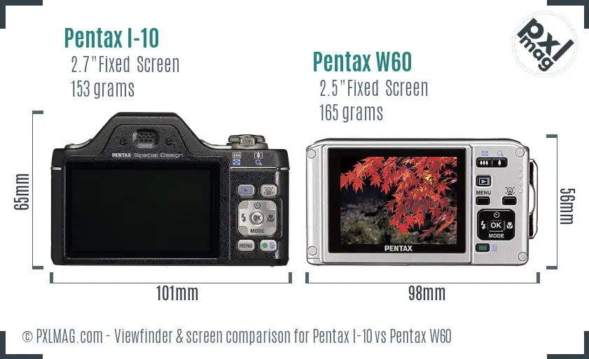 Pentax I-10 vs Pentax W60 Screen and Viewfinder comparison