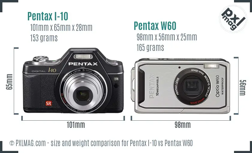 Pentax I-10 vs Pentax W60 size comparison