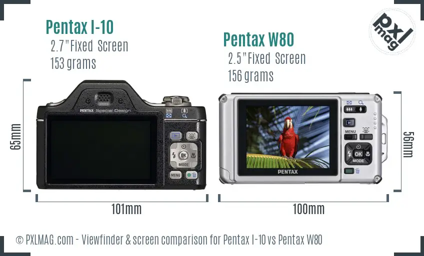 Pentax I-10 vs Pentax W80 Screen and Viewfinder comparison