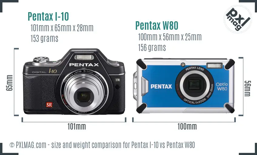 Pentax I-10 vs Pentax W80 size comparison
