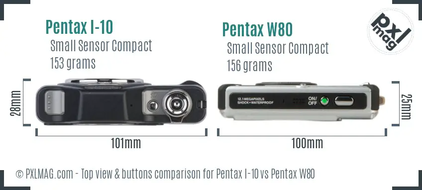 Pentax I-10 vs Pentax W80 top view buttons comparison
