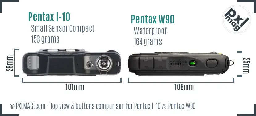 Pentax I-10 vs Pentax W90 top view buttons comparison