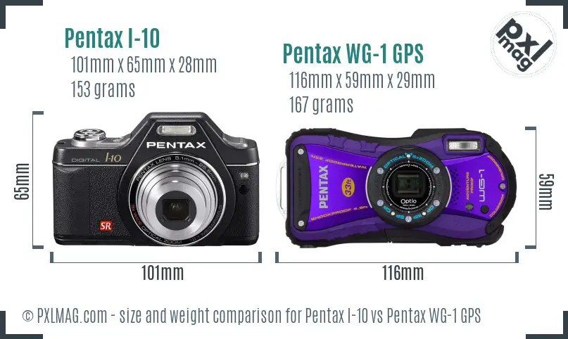 Pentax I-10 vs Pentax WG-1 GPS size comparison