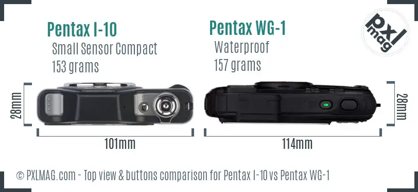 Pentax I-10 vs Pentax WG-1 top view buttons comparison