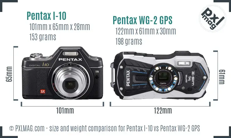 Pentax I-10 vs Pentax WG-2 GPS size comparison