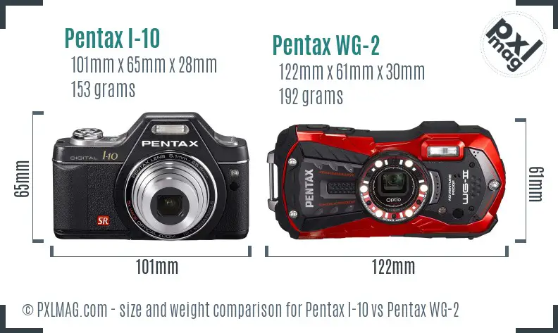 Pentax I-10 vs Pentax WG-2 size comparison