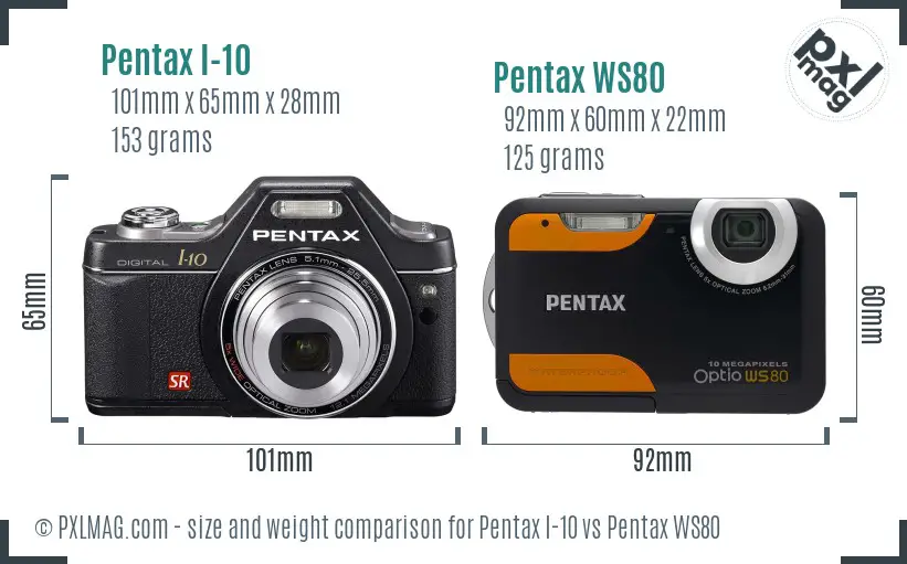 Pentax I-10 vs Pentax WS80 size comparison
