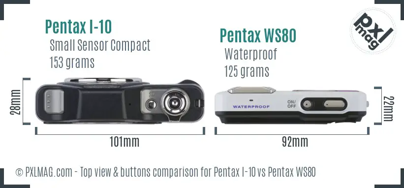 Pentax I-10 vs Pentax WS80 top view buttons comparison