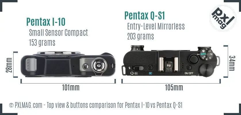 Pentax I-10 vs Pentax Q-S1 top view buttons comparison