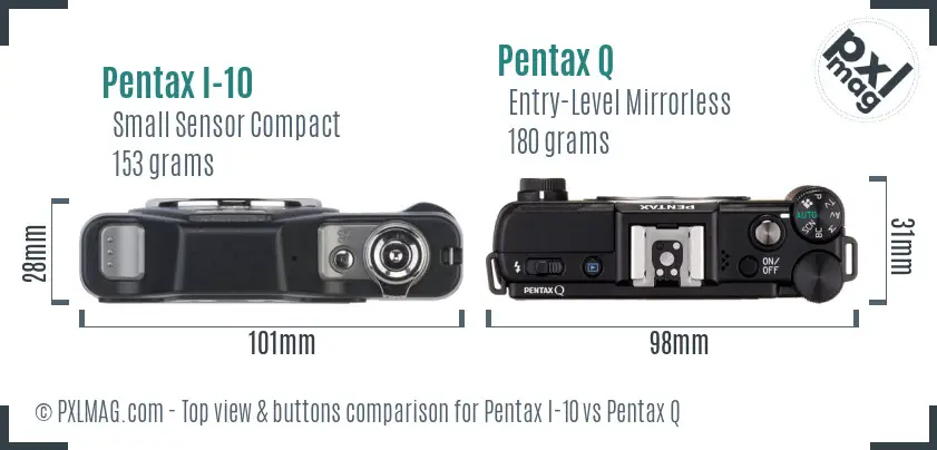 Pentax I-10 vs Pentax Q top view buttons comparison