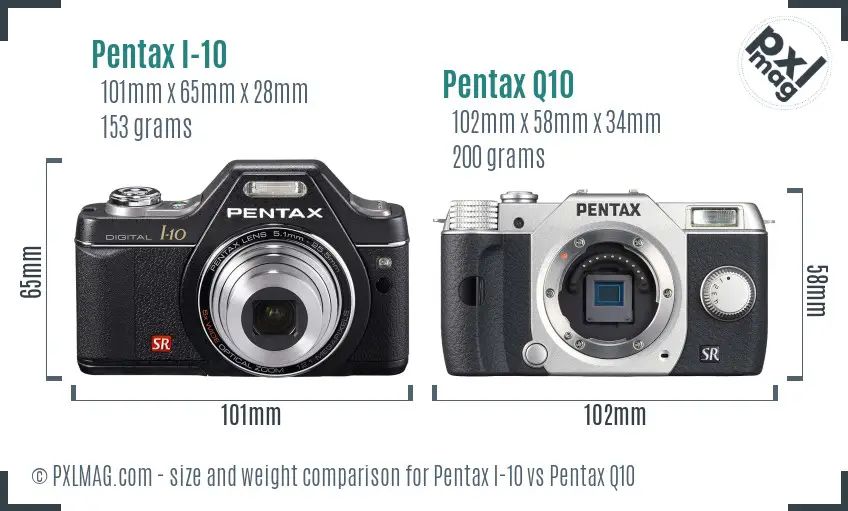 Pentax I-10 vs Pentax Q10 size comparison