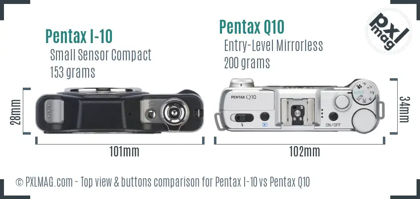 Pentax I-10 vs Pentax Q10 top view buttons comparison