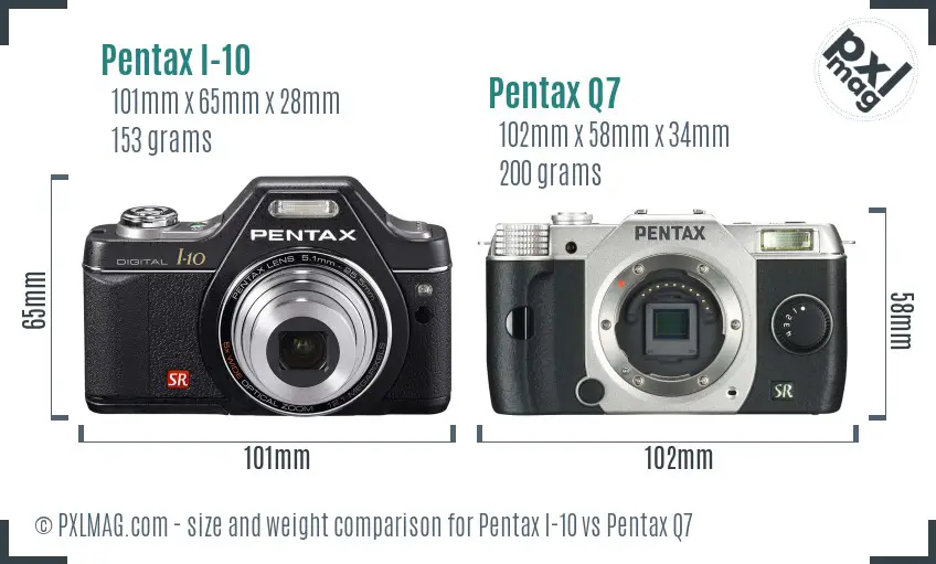 Pentax I-10 vs Pentax Q7 size comparison