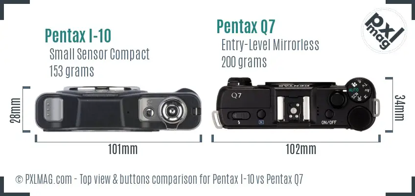 Pentax I-10 vs Pentax Q7 top view buttons comparison