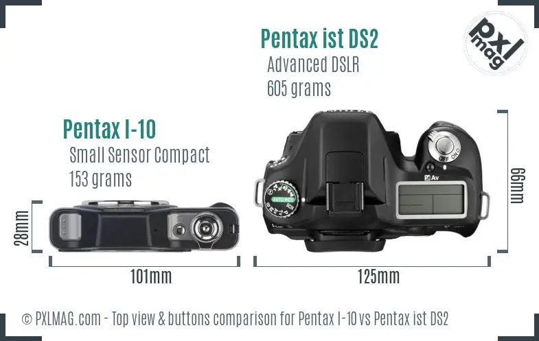 Pentax I-10 vs Pentax ist DS2 top view buttons comparison