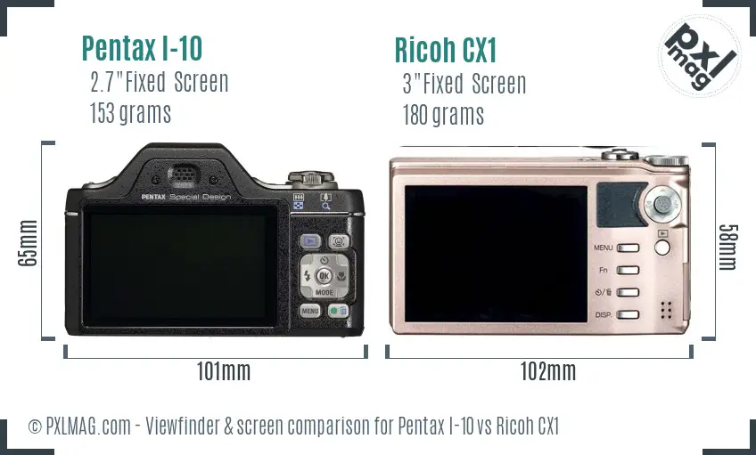 Pentax I-10 vs Ricoh CX1 Screen and Viewfinder comparison Pentax I-10 vs Ricoh CX1 Screen and Viewfinder comparison