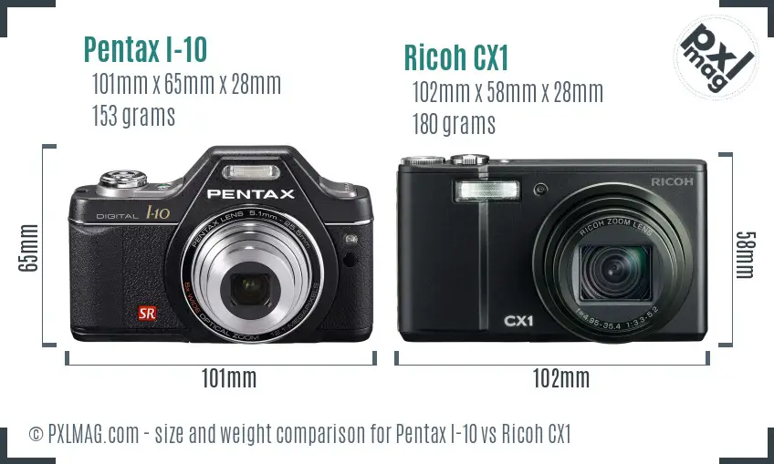 Pentax I-10 vs Ricoh CX1 size comparison Pentax I-10 vs Ricoh CX1 size comparison
