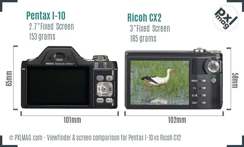 Pentax I-10 vs Ricoh CX2 Screen and Viewfinder comparison Pentax I-10 vs Ricoh CX2 Screen and Viewfinder comparison
