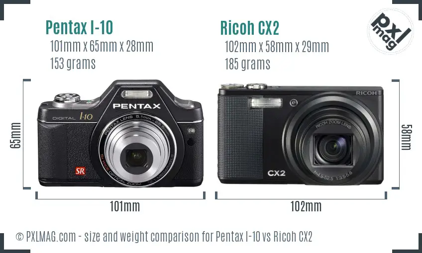 Pentax I-10 vs Ricoh CX2 size comparison Pentax I-10 vs Ricoh CX2 size comparison