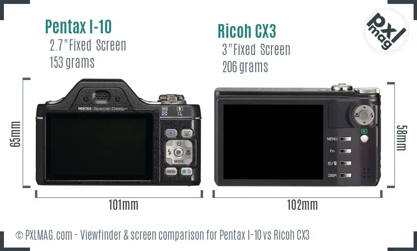 Pentax I-10 vs Ricoh CX3 Screen and Viewfinder comparison