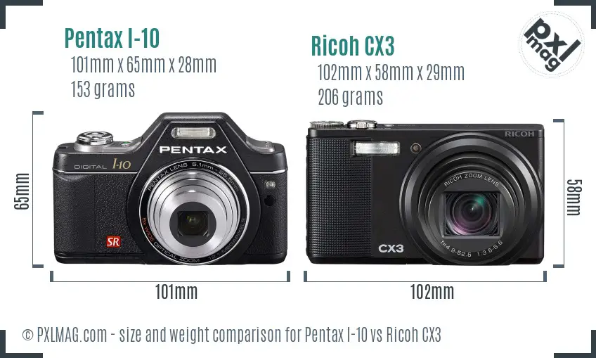 Pentax I-10 vs Ricoh CX3 size comparison Pentax I-10 vs Ricoh CX3 size comparison
