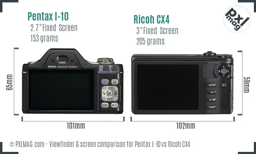 Pentax I-10 vs Ricoh CX4 Screen and Viewfinder comparison