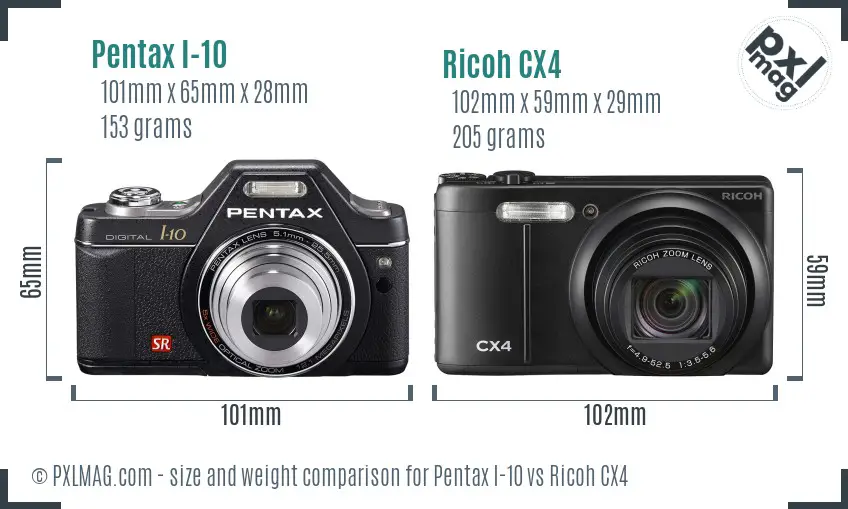 Pentax I-10 vs Ricoh CX4 size comparison