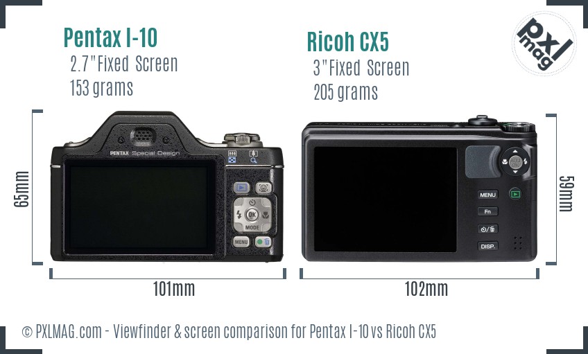 Pentax I-10 vs Ricoh CX5 Screen and Viewfinder comparison
