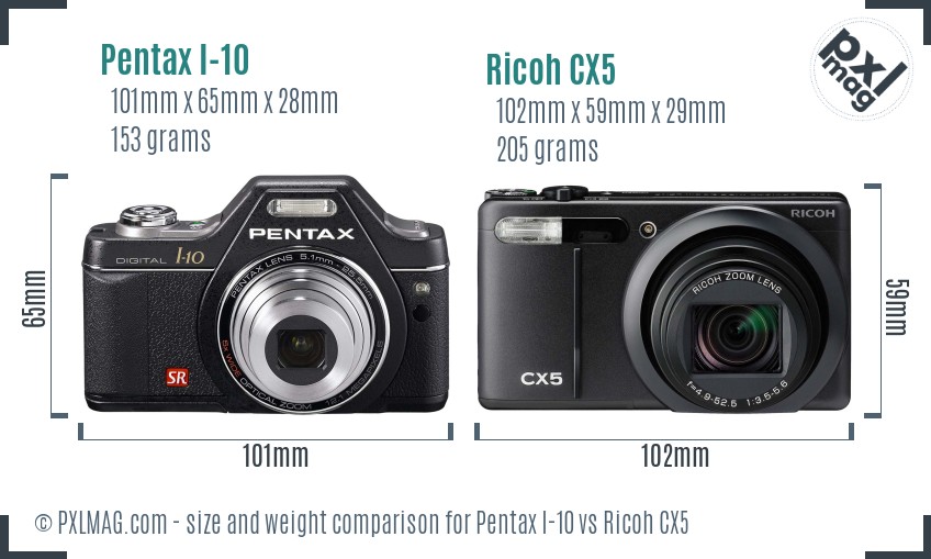 Pentax I-10 vs Ricoh CX5 size comparison
