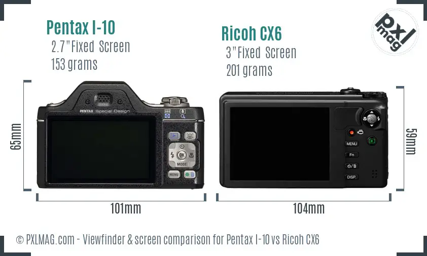 Pentax I-10 vs Ricoh CX6 Screen and Viewfinder comparison