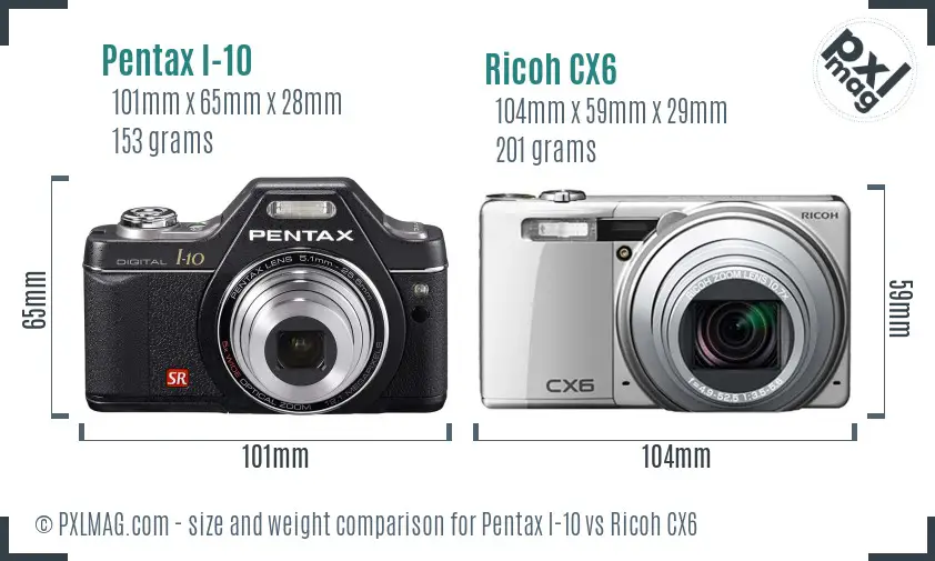 Pentax I-10 vs Ricoh CX6 size comparison
