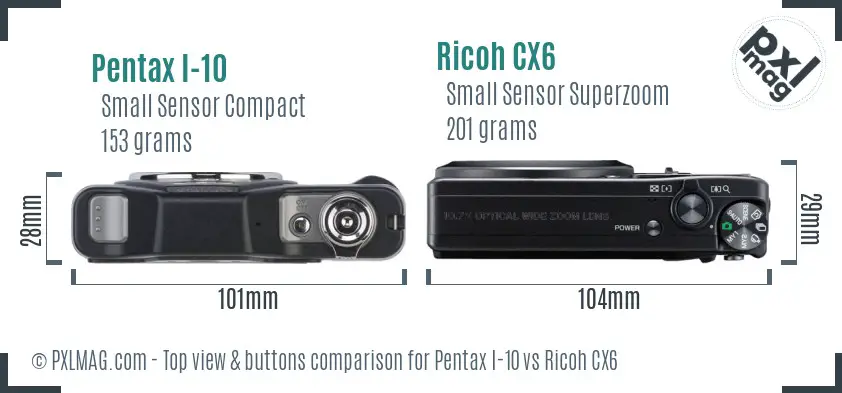 Pentax I-10 vs Ricoh CX6 top view buttons comparison