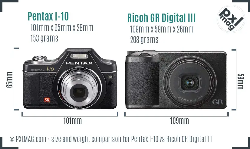Pentax I-10 vs Ricoh GR Digital III size comparison Pentax I-10 vs Ricoh GR Digital III size comparison
