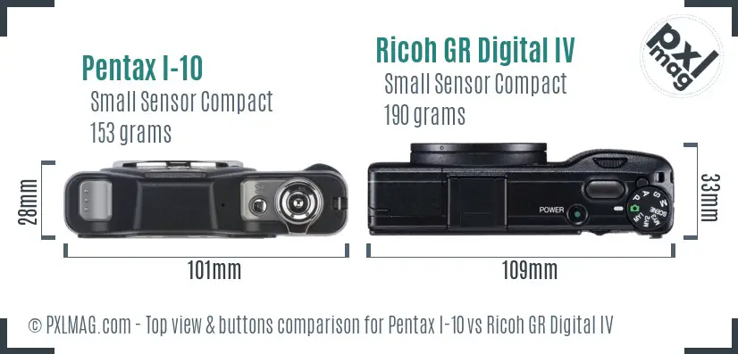 Pentax I-10 vs Ricoh GR Digital IV top view buttons comparison