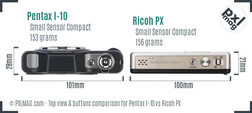 Pentax I-10 vs Ricoh PX top view buttons comparison Pentax I-10 vs Ricoh PX top view buttons comparison