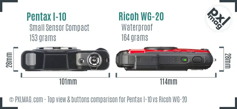 Pentax I-10 vs Ricoh WG-20 top view buttons comparison Pentax I-10 vs Ricoh WG-20 top view buttons comparison