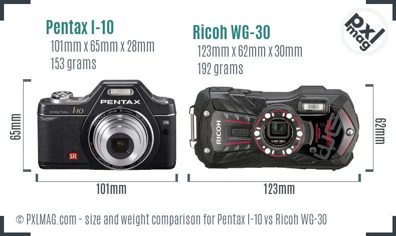 Pentax I-10 vs Ricoh WG-30 size comparison