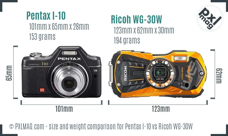 Pentax I-10 vs Ricoh WG-30W size comparison