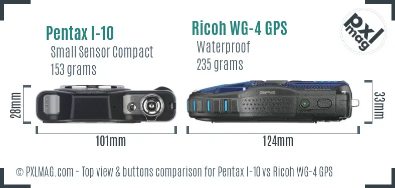 Pentax I-10 vs Ricoh WG-4 GPS top view buttons comparison Pentax I-10 vs Ricoh WG-4 GPS top view buttons comparison