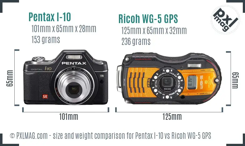 Pentax I-10 vs Ricoh WG-5 GPS size comparison