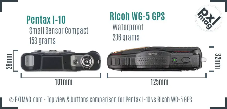 Pentax I-10 vs Ricoh WG-5 GPS top view buttons comparison