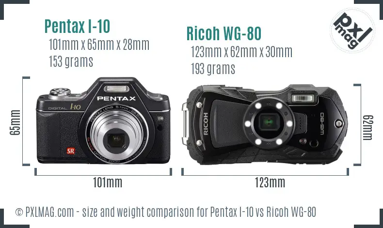 Pentax I-10 vs Ricoh WG-80 size comparison