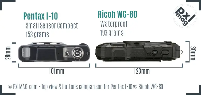 Pentax I-10 vs Ricoh WG-80 top view buttons comparison