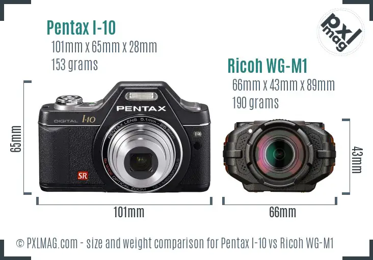 Pentax I-10 vs Ricoh WG-M1 size comparison